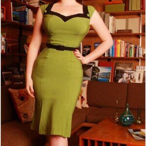 Dixiefried Pinup Couture Green Paris Wiggle Dress Size XL HTF!